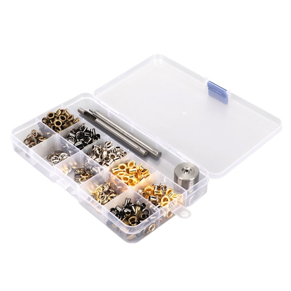 Metallisk öljett-kit för reparation med 280 set 4 mm öljett-öljetter i 4 färger och 3-delad installationsverktygssats