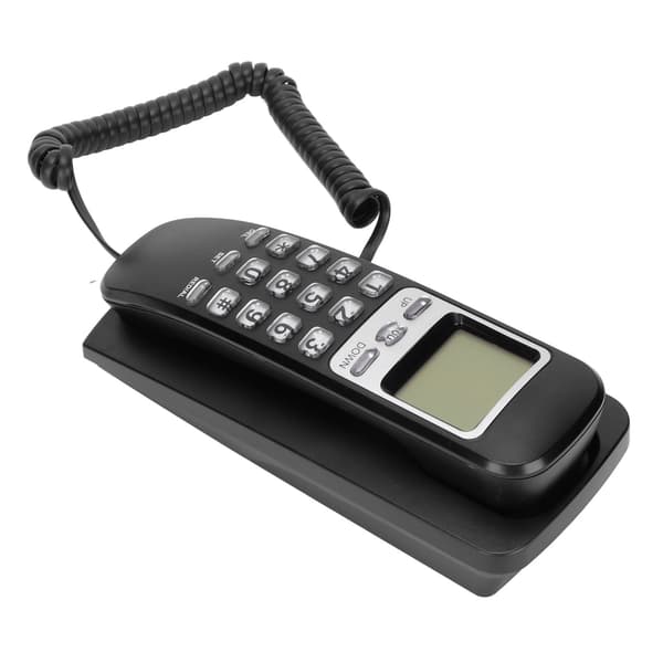 Fastnettelefon til væg med LCD-skærm og nummerpræsentation, sort