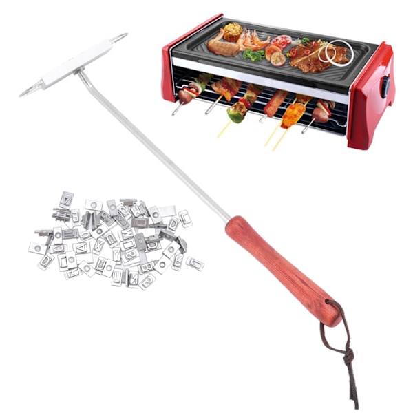 Grillmerke i rustfritt stål med trehåndtak for grilling av personlige design