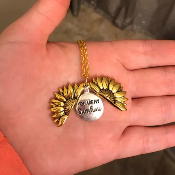 You Are My Sunshine Open Locket Sunflower Necklace Boho