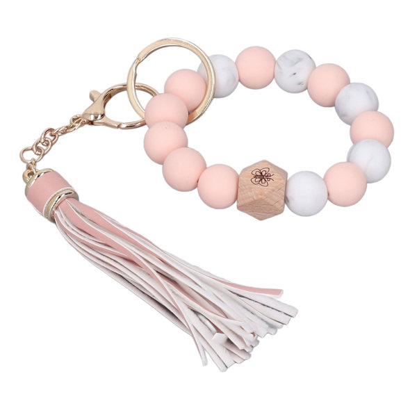 Fargerikt nøkkelring armbånd med perler, metallnøkkelring og dusker - Stilig håndleddsstropp for hjem, utflukter og reiser #002