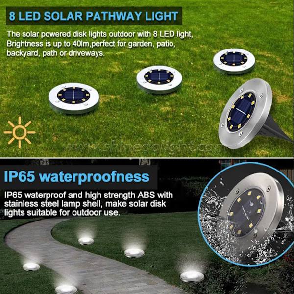 Udendørs belysning - Jordspots - 8 LED - Solceller - (2-Pack)