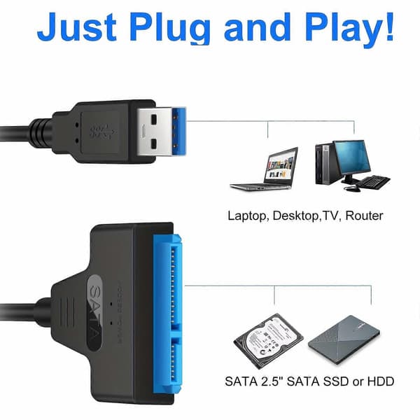 SATA til USB 3.0-adapterkabel for 2,5-tommers harddisk HDD/SSD, harddiskadapterkonverter støtter UASP (svart) single