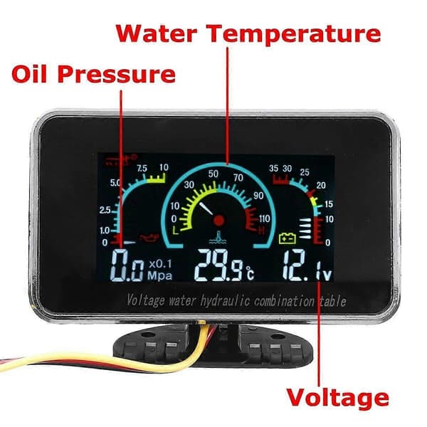 3-i-1 LCD Bil Digital Måler Voltmeter/Olietryk/Vandtemperatur 12-24V