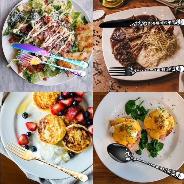 40/20 dele julebestiksæt til 8/4, julemønsterbestik i rustfrit stål, tåler opvaskemaskine sort 20 dele Sort Black 20pcs