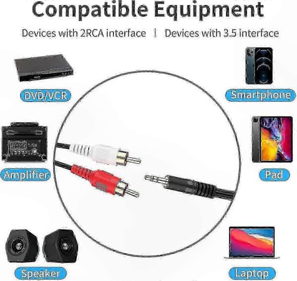 100 fot 3,5 mm til RCA lydkabel, TRS hann til dobbel RCA hann stereo Y-splitteradapterkabel
