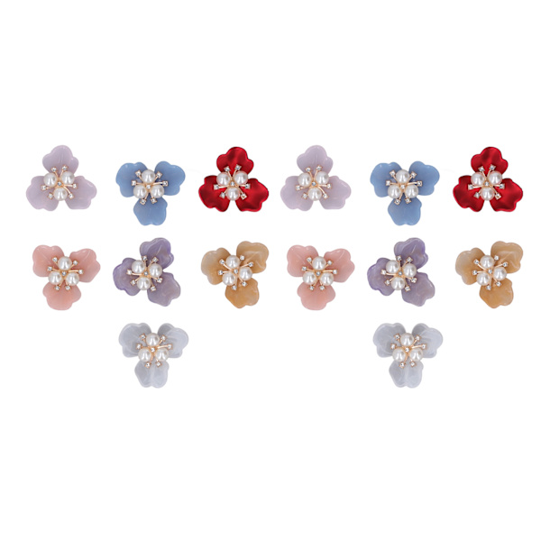 DIY 14 st. pärlstenknappar - utsökta platta blommor i strass med pärlor för kläder och broscher