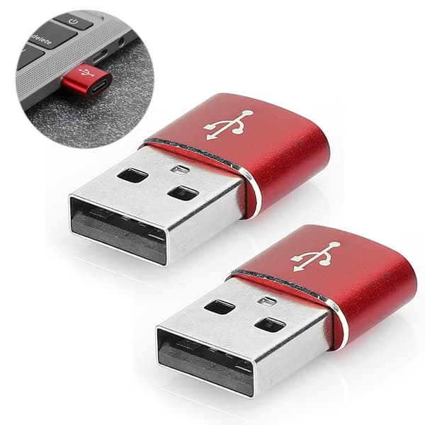 2 stk. USB C til USB-adapter i aluminiumslegering, rød, for lading, synkronisering og dataoverføring