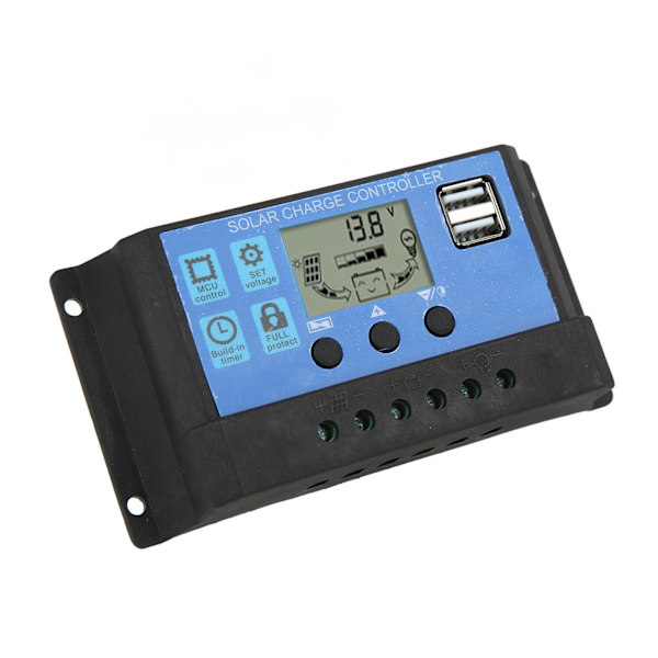 Solar Charge Controller 30A Solpanel Regulator Dubbel USB-utgång för 12V/24V solpaneler