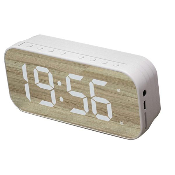 Bluetooth-högtalare Väckarklocka med Spegel Digital Display för Sovrum Kontor Vit