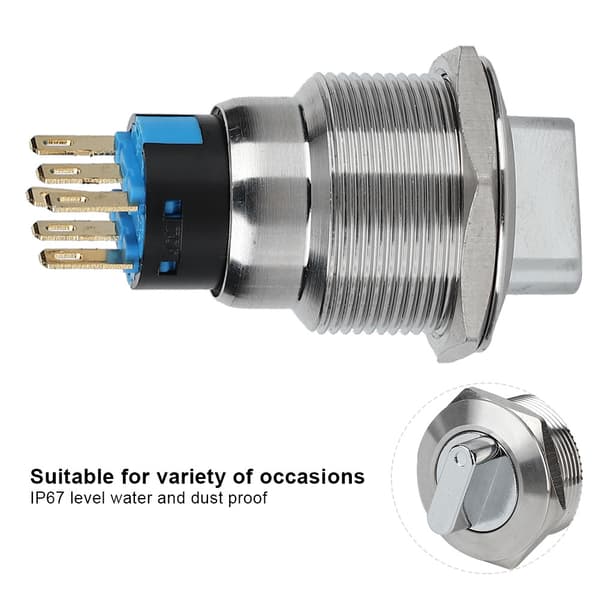 19 mm rustfrit stål 6-benet 3-niveau IP67 omskifter