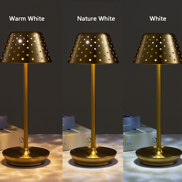 Trådløs Retro LED Skrivebordslampe med Berøringskontroll & Trinnløs Dimming for Soverom, Barer og Restauranter - Gull