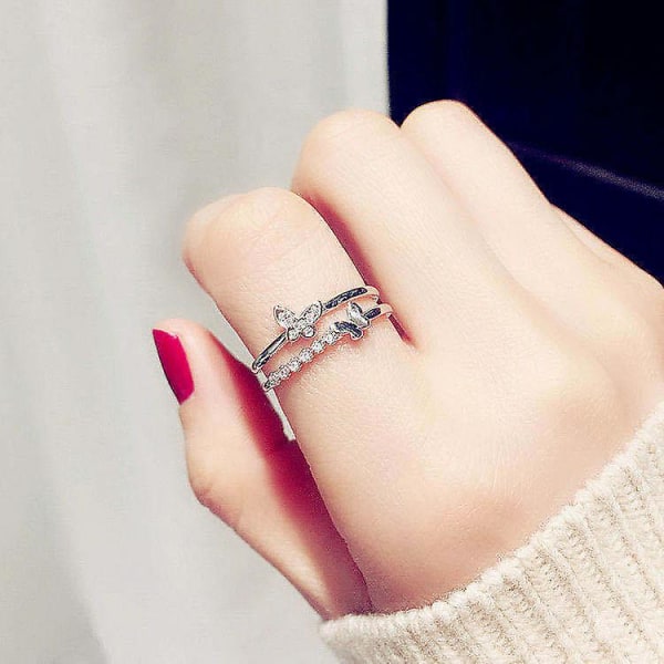 Snygg fjärilsring Dubbel fjärilsring Justerbar Crystal Butterfly Knuckle Ring