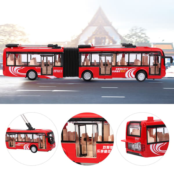 1:48 Skala CS0133 Elektronisk Bybus Lys Pædagogisk Legetøjsbil Trafikmodel til Børn Rød