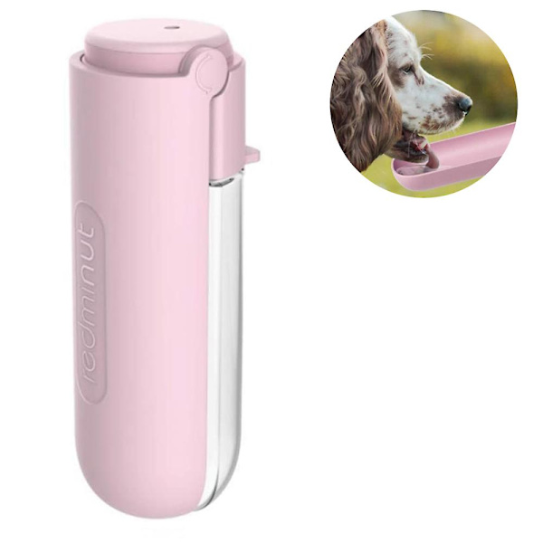 Bärbar hundvattenflaska hopfällbar resevattenskål Pink