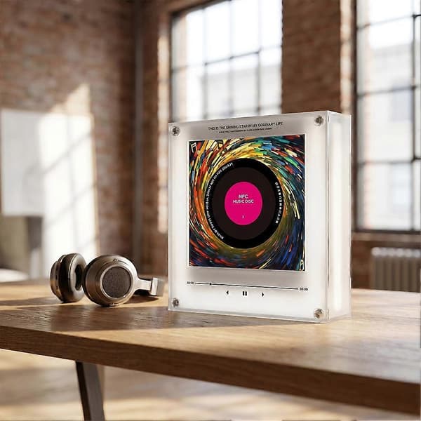 NFC musikkspiller akrylramme 9 plater LED-effekter White Rotation