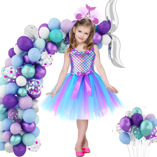 Barns sjöjungfrupresent Huvudbonader + Tutu-kjol Purple Mermaid M (3-4 years old)