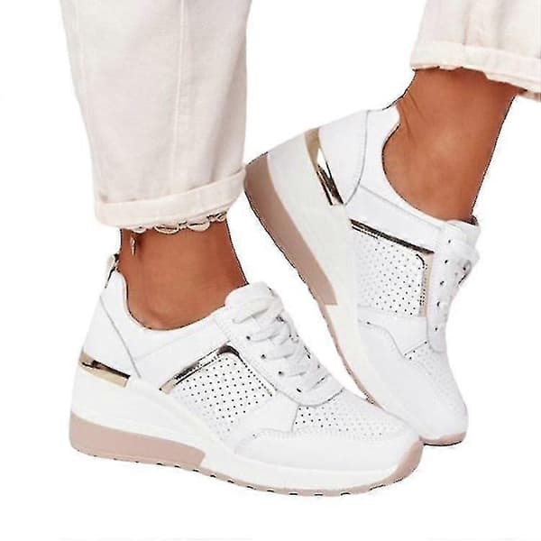 Nye snørebåndskile sportssneakers til kvinder, vulkaniserede afslappede komfortable sko white 43