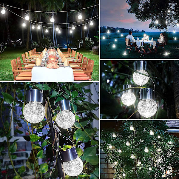 4st Utomhushängande Solar Lights, Crackle Globe Lights Cool White