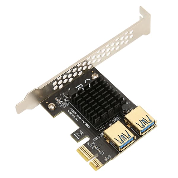 PCIe 1 til 2 Riser-kort 1X til 2 Ekstern USB 3.0 Utvidelseskort for Bitcoin Ethereum Mining Svart