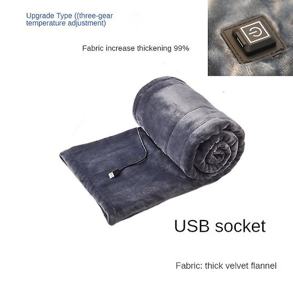Flanellvärmefilt, maskintvättbar, USB 5 volt bärbar 160*80cm