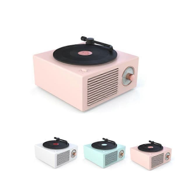 Retro platespiller trådløs bærbar subwoofer-kort mini bluetooth-høyttaler Pink