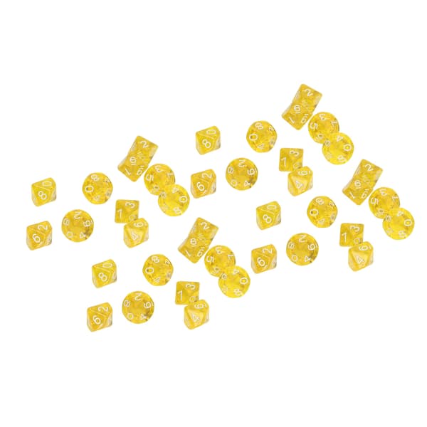 40 STK Tallterninger 10 Siders Plast Polyhedral Terning Sett for Brettspill Undervisning Underholdning Gul