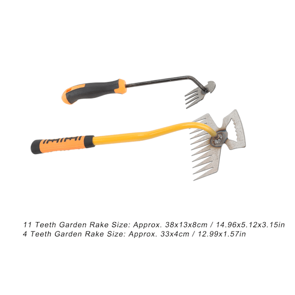 Kompakt Hage Rake med Gummigrep - 4 & 11 Tenner, Ideell for Luking og Jordløsning