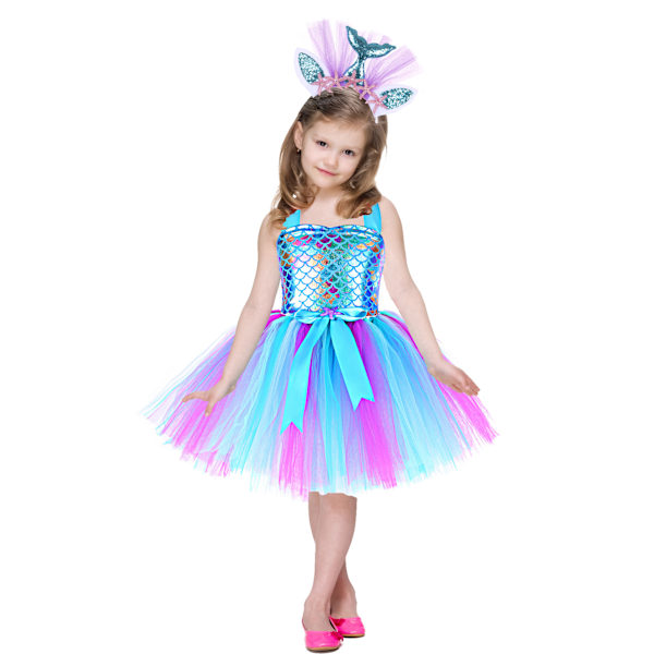 Barns sjöjungfrupresent Huvudbonader + Tutu-kjol Light Blue Mermaid M (3-4 years old)