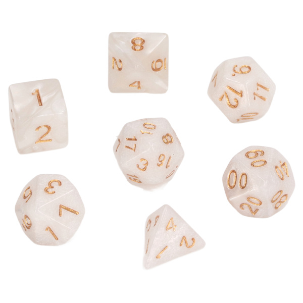 5 Set Multi Sided Dice Set Guldnummer Pärla Polyeder Tärningar för Interaktivt Spel Skolmaterial Vit