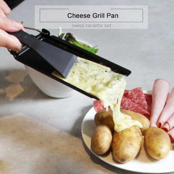 Rektangulær Mini Raclette Grill for Ost med Svart Håndtak - Ideell for Ostelskere