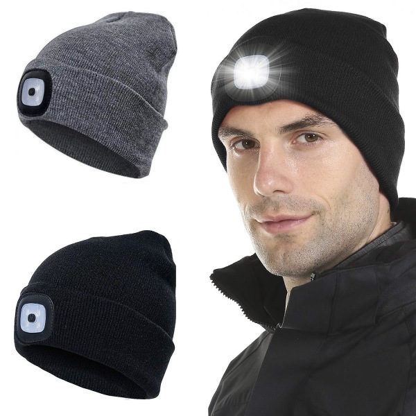Led Beanie Cap USB Uppladdningsbar Grey