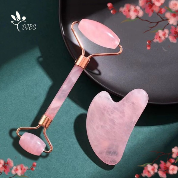 Rosa Gua Sha Tools Massager För Ansikt Hudvård Roller Set pink