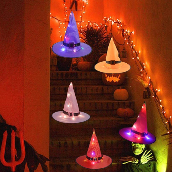 Halloween koristeet ulkona riippuva valaistu hehkuva noitahattu 5 pcs