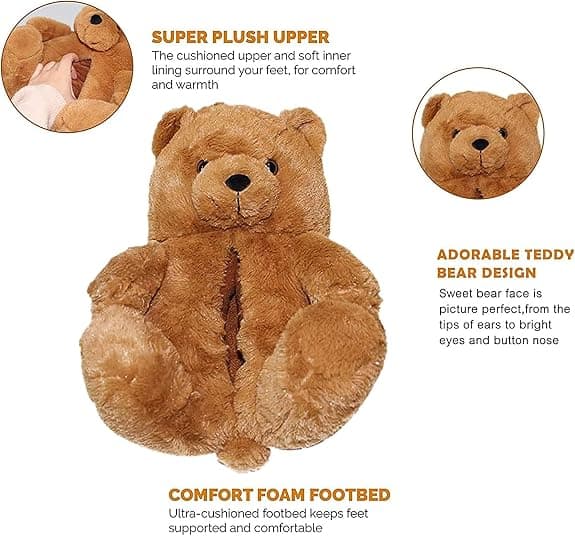 Faux Fur Hjemmesko med Bamse - Brun til Kvinder og Piger