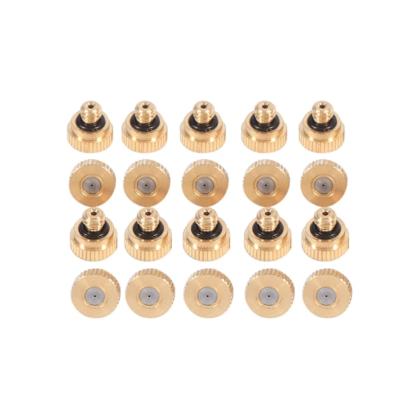 20 kpl 0,4 mm messinkisiä sumutussuuttimia puutarhan jäähdytysjärjestelmiin 10/24 UNC -liittimillä