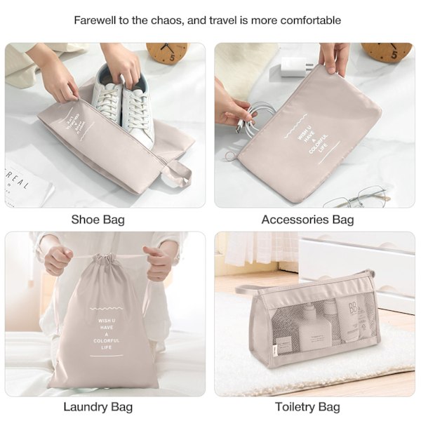 Bagageorganisatörer packning kuber vattentät 7-pack Beige