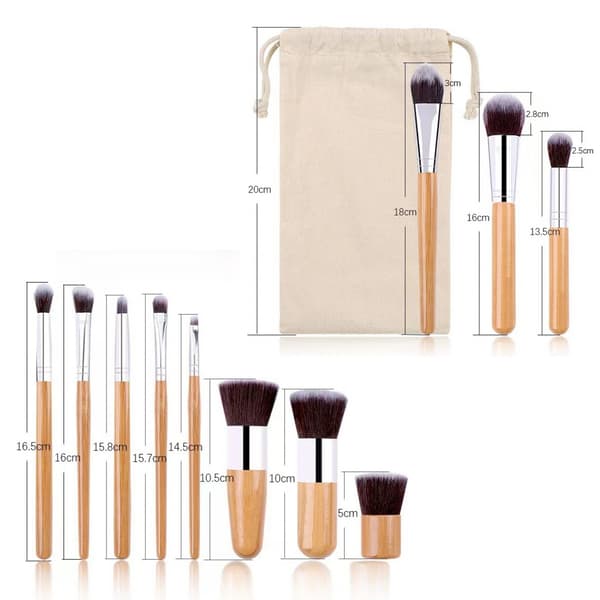 【DENGTU】Easy Application Makeup Brushes, Professional Set Including 11 Pcs, Bamboo Handle and Synthetic Fiber, Comfortable Grip, Precise Control, Soft