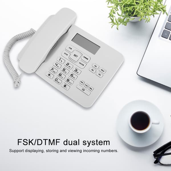 Dual System Hjemmekontor Telefon med LCD Kalenderdisplay Hvit