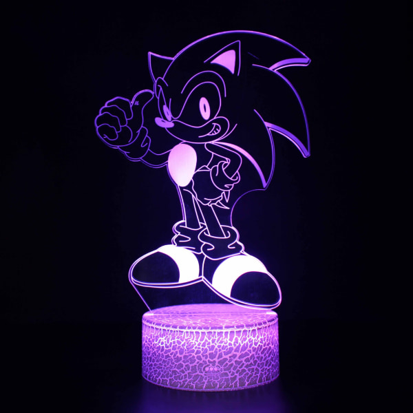 Sonic 3D Night Light Fjärrkontroll Färgglad presentbordslampa Black base: Colorful LC-1831