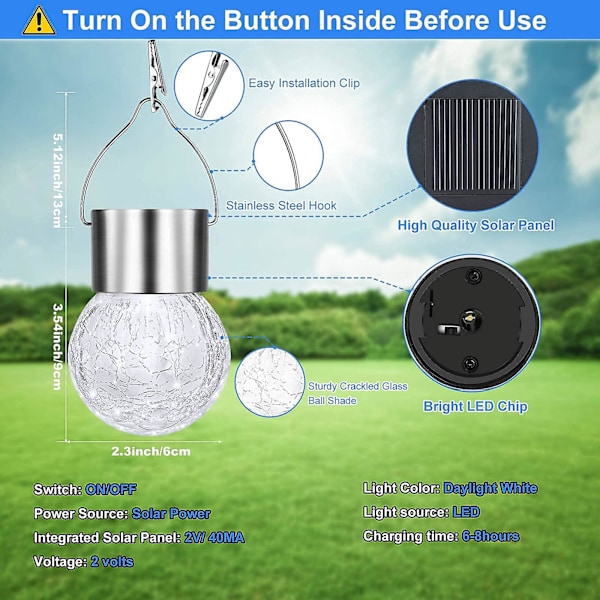4st Utomhushängande Solar Lights, Crackle Globe Lights Cool White