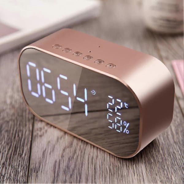 Dekoration Metall Väckarklocka Trådlös Led Dubbla Högtalare Spegelyta Bluetooth
