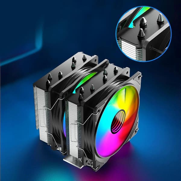 PWM-styrede CPU-luftkølere med kobberbase og dobbelt køleblæserdesign, 145 mm højde, ARGB-belysning til pc-bygninger, sort Black