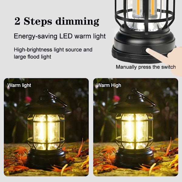 Superljus Retro LED Campinglampa - Portabel Utomhusbelysning med Batteriladdningsfunktion