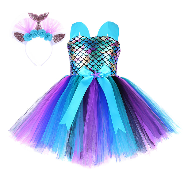 Barns sjöjungfrupresent Huvudbonader + Tutu-kjol Deep Blue Mermaid xL (7-8 years old)