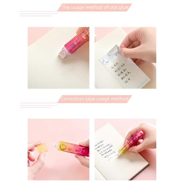 Pcs Gradient Correction Tape 2-i-1 White Out Tape og Adhesive Tape Correction Rollers Dobbelthodet korreksjonstape Blå rosa gradient c Blue pink gradient c