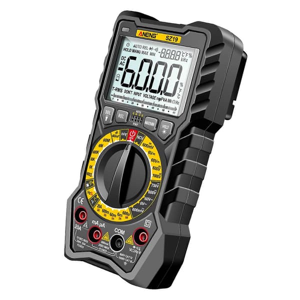 Digitalt multimeter 6000 tellinger AC/DC spenning strøm motstand kapasitans Black