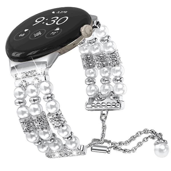 Til Google Pixel Watch Perle Halv Armbånd Urrem Silver