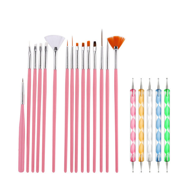 Nail Art Brush 15 vita stavar + 5 spiralstavsborrpennor Pink