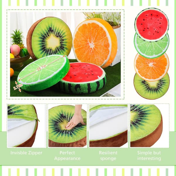 4 stk 15,7 tommer runde fruktputer, utstoppede dekorative puter 3D Van[dt]